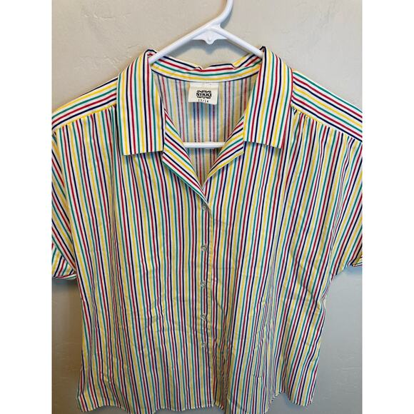 70's Vintage Nikki Rainbow Striped Short Sleeve Button Up Blouse Size 13/14 - Picture 5 of 12
